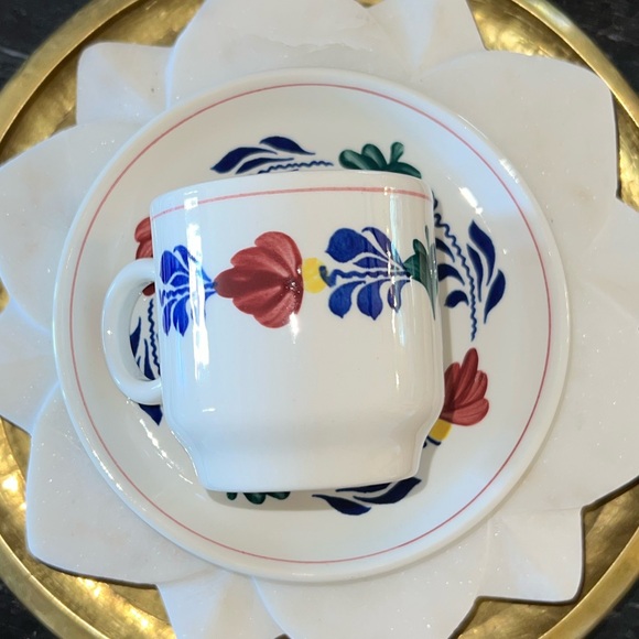 Vintage Royal Boch Boerenbont Gingham Hand Painted Cup + Saucer Made in Belgium - Picture 9 of 9